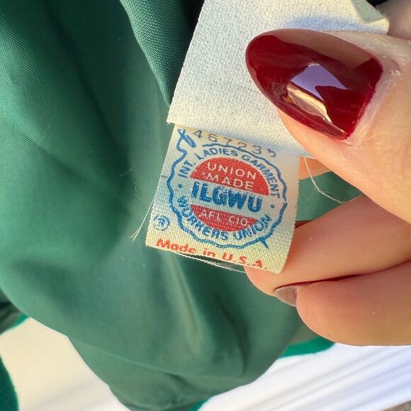 Vintage 70s Gregge Sport Green 200% Wool Union Made Open Front Coat Sz 8 - Picture 6 of 7